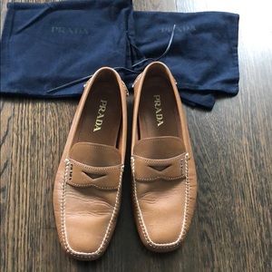Prada Penny Cognac Saffiano Loafers